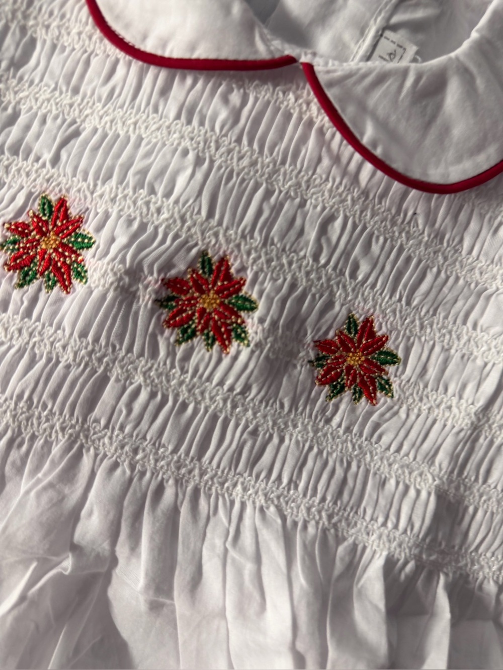 Smocked white Christmas dress with red poinsettias size 3 toddler new in package